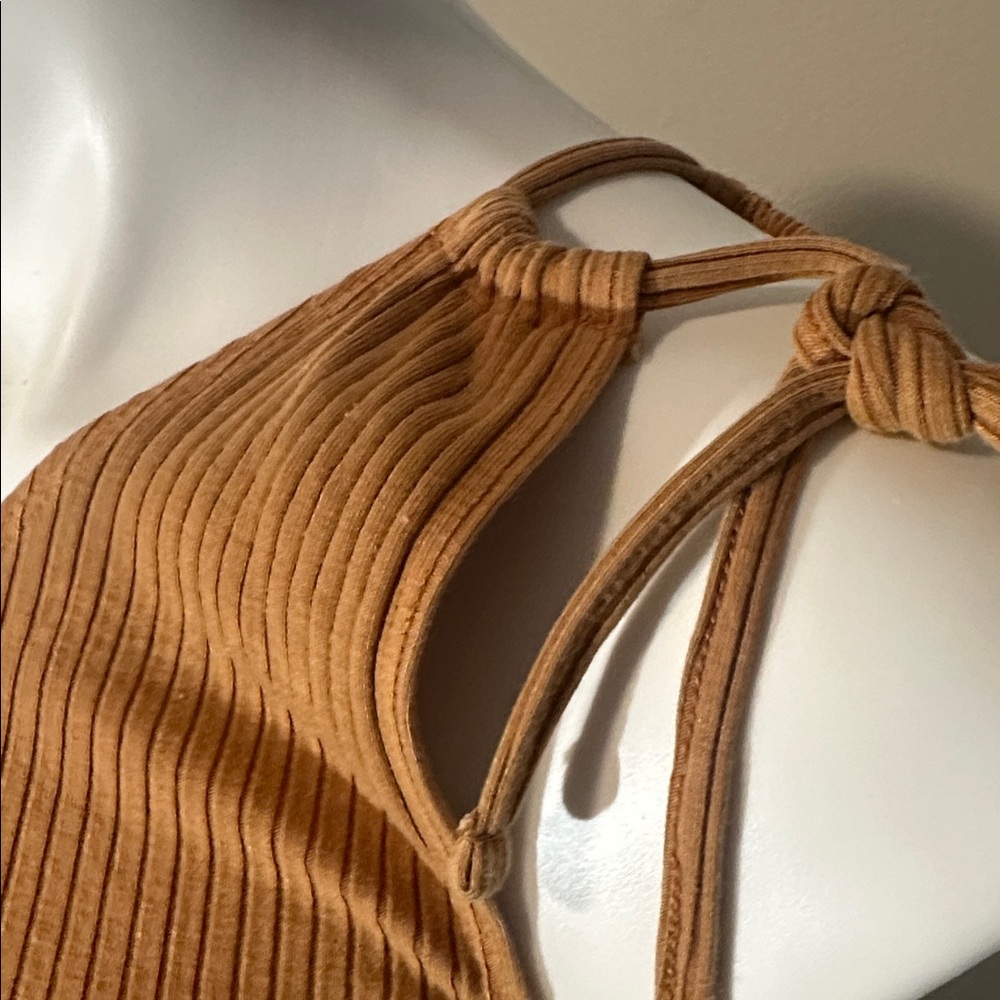 Brown Ribbed One-Shoulder Top - Picture 4 of 5